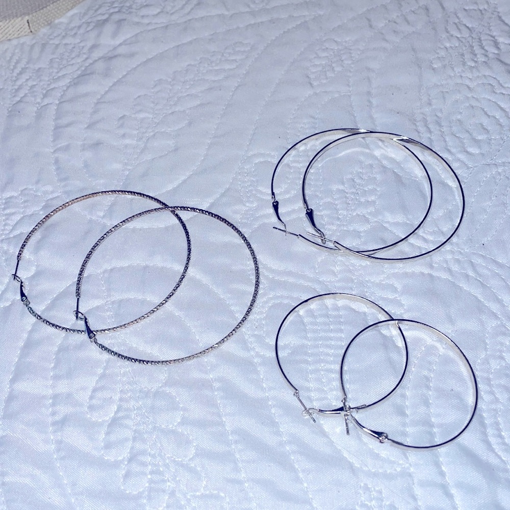 Set of 3 sets of Hoop Earrings (costume) Silver Tone *WITH ORDER OVER $15